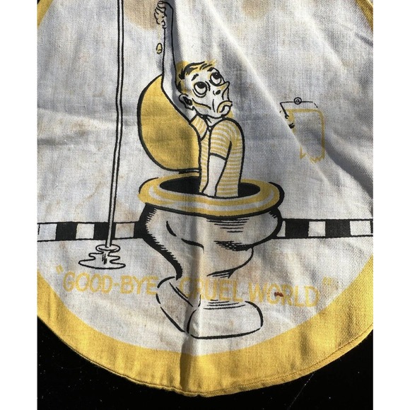 Vintage 1950’s Linen Novelty Toilet Seat Cover No Butts Double Sided Yellow - Picture 5 of 8